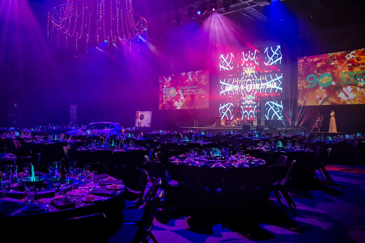 Wellington Free Ambulance gala ballroom with dramatic purple lighting